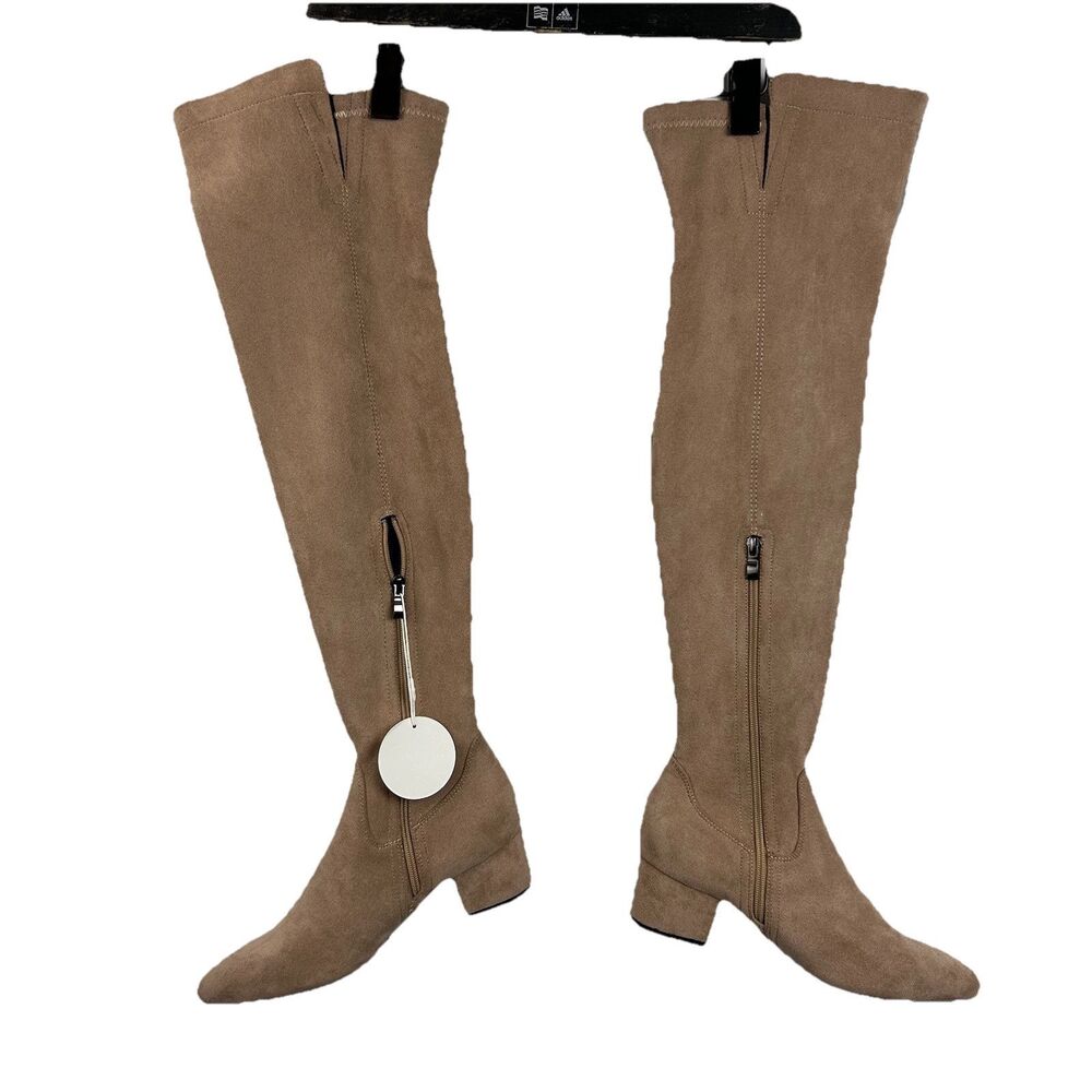 NNG Comfort Thigh High Low Block Heel Faux Suede Over The Knee Beige Boots 9.5